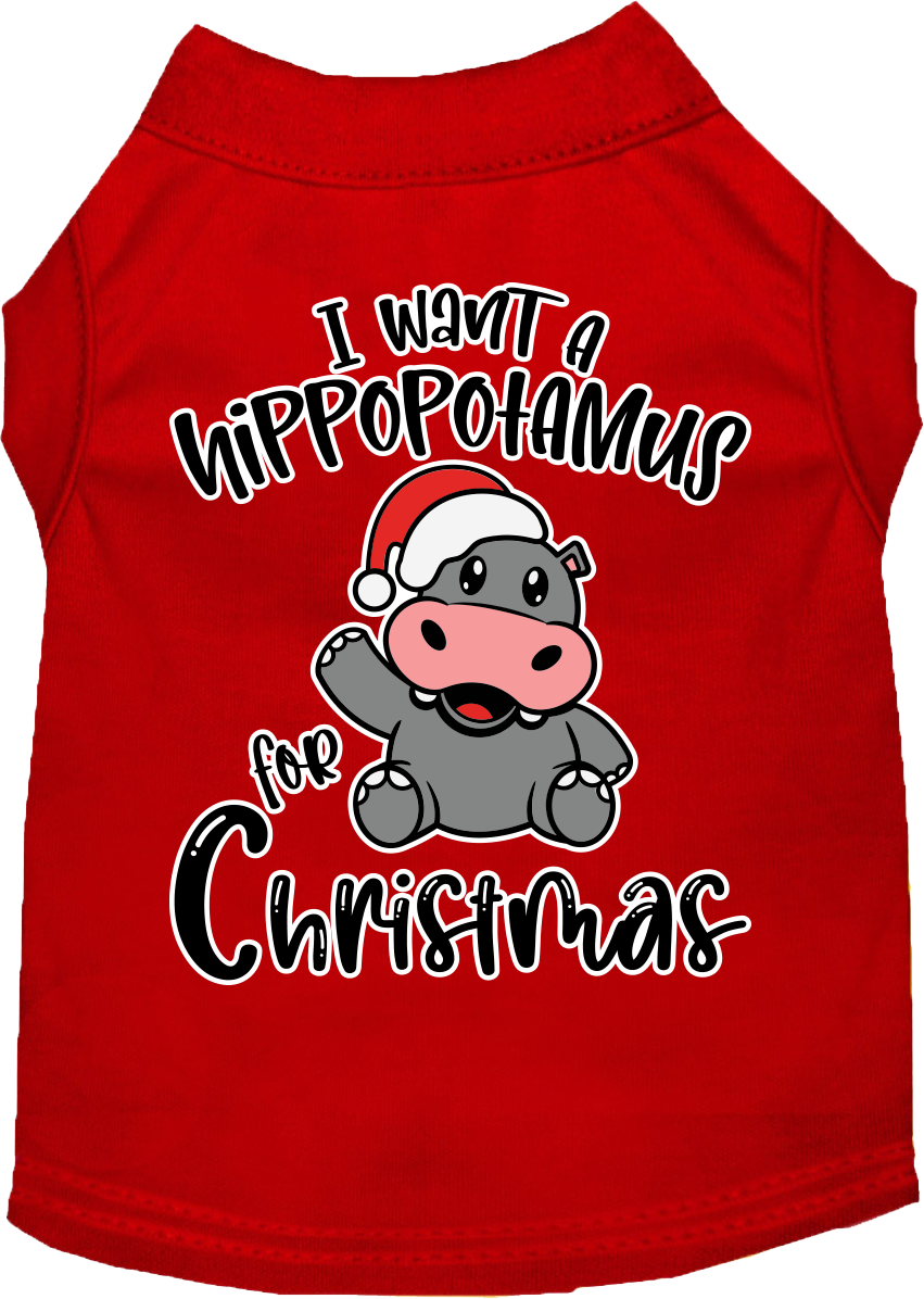 Hippo for Christmas Screen Print Dog Shirt Red Size XS